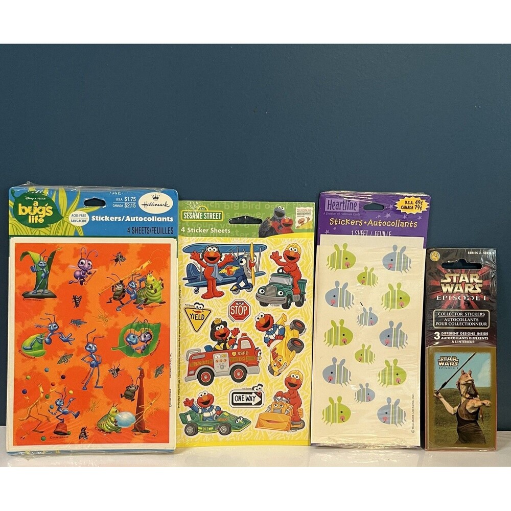 Stickers Mixed Lot Of 4 Elmo, A Bug’s Life, Fish, Star Wars Episode 1 New Sealed